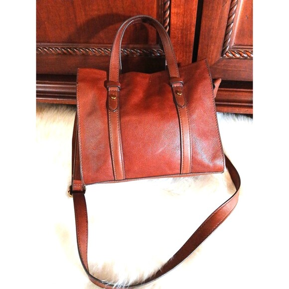 FOSSIL~ KINGSTON Satchel/Crossbody Cognac Leather Bag Logo - Picture 6 of 13